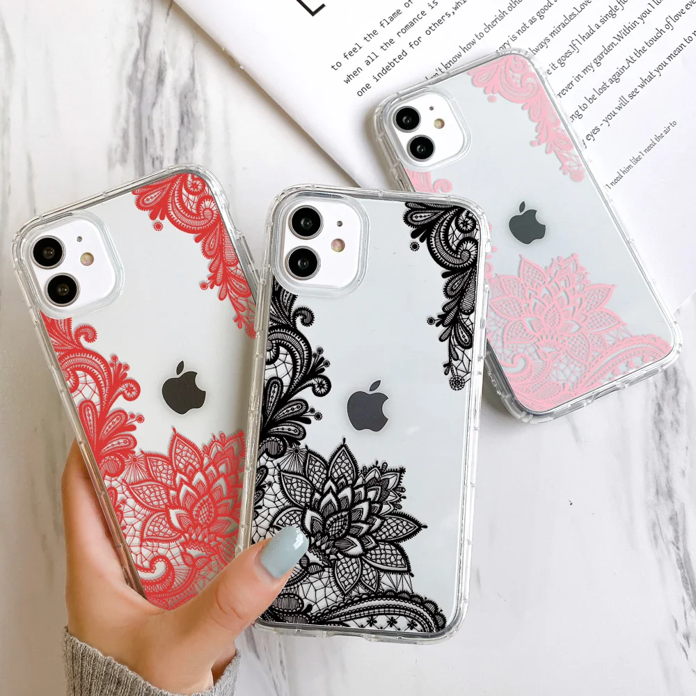 Women Lace Flower Case For iPhone 11 14 Pro Max 12 13 Mini 7 8 X XR XS Max Case For iPhone 6 6S 7 8 Plus SE 2020 Silicone Cover