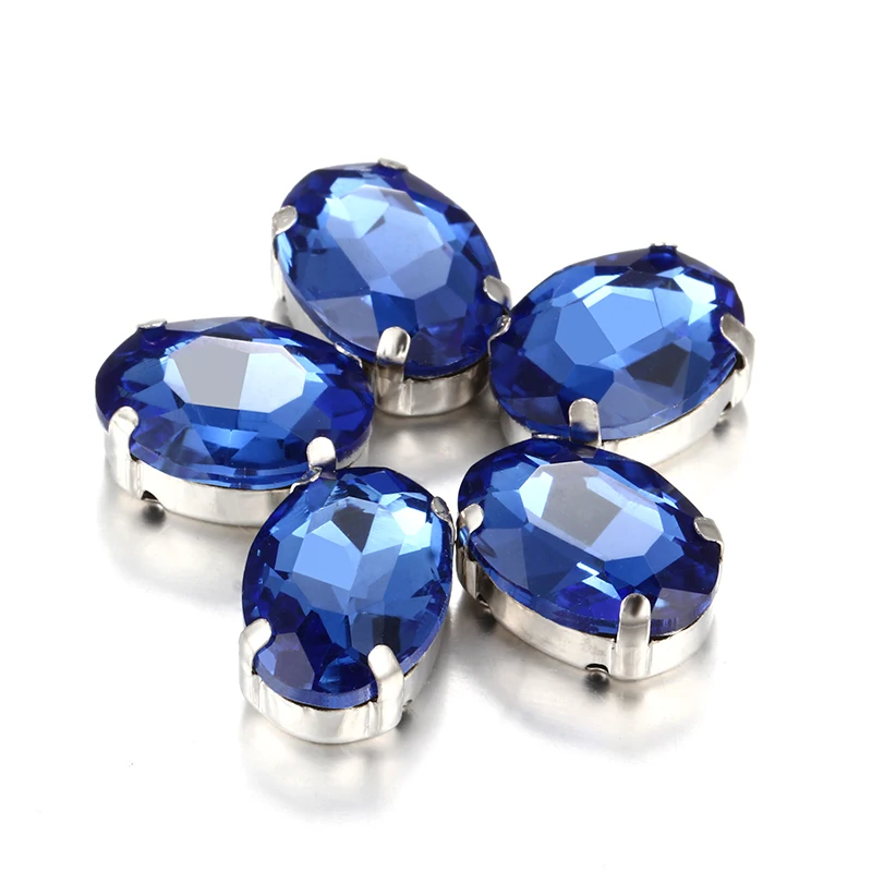 Pretty Fancy Blue Oval K9 Glass Rhinestones Vogue Strass Crystal With Copper Claws For Sew On Clothing Crafts Bags Dress | Дом и сад