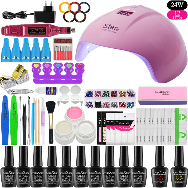 choose 10 color Набор для ногтей 24 Вт УФ светодиодный светильник Сушилка с 6/10/12 шт Гель-лак для ногтей комплект био-Гели Soak Off маникюрный набор Гель-лак для ногтей Nail Art инструменты - Цвет: choose 10 color