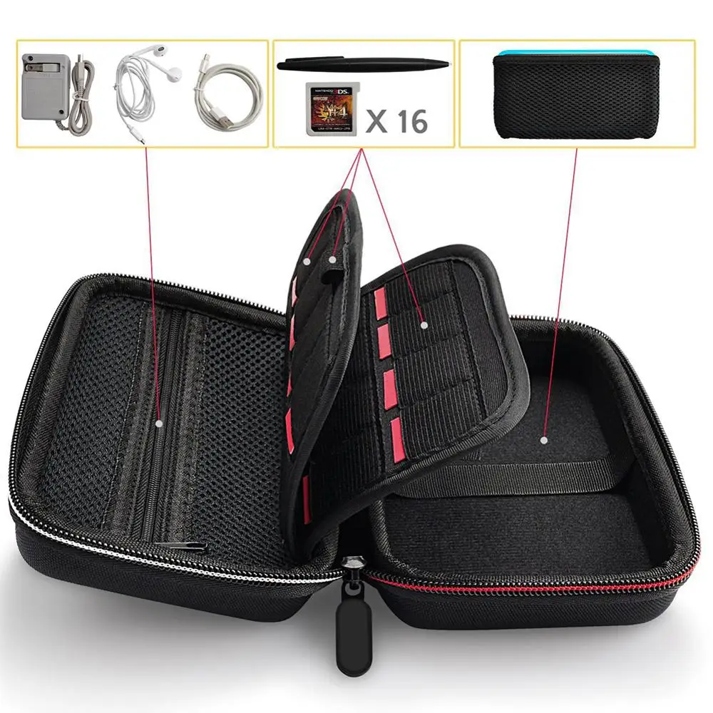 for 3DS LL or XL EVA жесткий чехол для переноски, защитный чехол, сумка, 16 слотов для карт, игровые аксессуары, сумки для хранения, для новых моделей, kingd 2DS LL/XL/3 DSXL LL - Цвет: for 3DS LL or XL