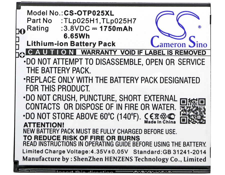 UPGRADE Cameron Sino Battery For Alcatel TLp025H1 One Touch POP 4 LTE OT-5051 OT-5051X 1750mAh / 6.65Wh | Мобильные телефоны и