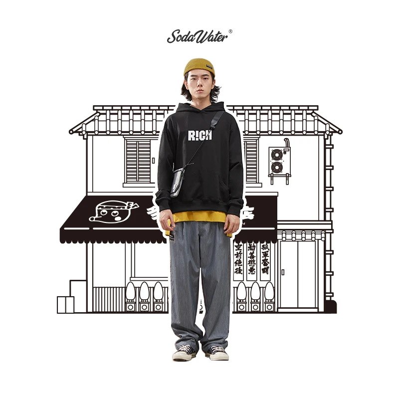Sodaводяные мужские модные толстовки с принтом уличная 2019 осенние Harajuku хлопковые