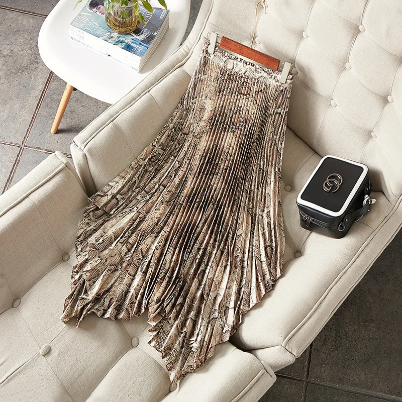 Женская плиссированная юбка со змеиным принтом длинная ассиметричная подиумная