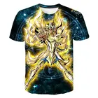 Футболки Saint Seiya с 3D принтом для мужчин и женщин, повседневные Модные хлопковые топы с коротким рукавом для мальчиков и девочек, крутые, на лето
