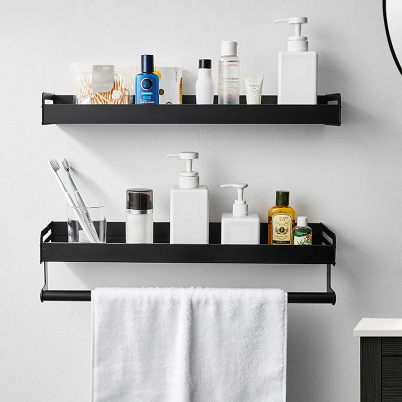 

Bathroom Storage Rack Punch-free Wall-mounted Shelves Wall Hanger Rack for Shampoo Facial Cleanser Aluminum Hanging Shelf