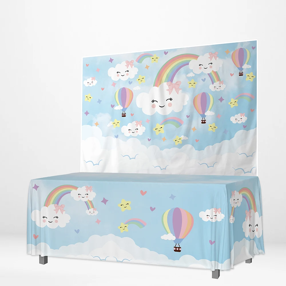 

Allenjoy Kid Birthday Photozone Hot Air Balloons Could Blue Sky Party Tablecloths Waterproof Rectangle Backdrop Banner Decor