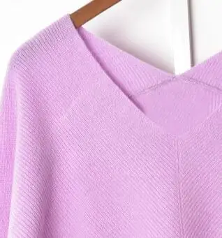

Женский фиолетовый свитер с V-образным вырезом, простой женский джемпер с длинным рукавом