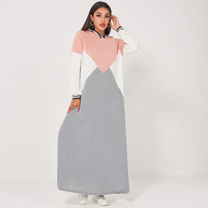 

MAI&FUN Womens Hooded Dress Drawstring Hooded Webbing Stitching Long Sleeve Casual Dress