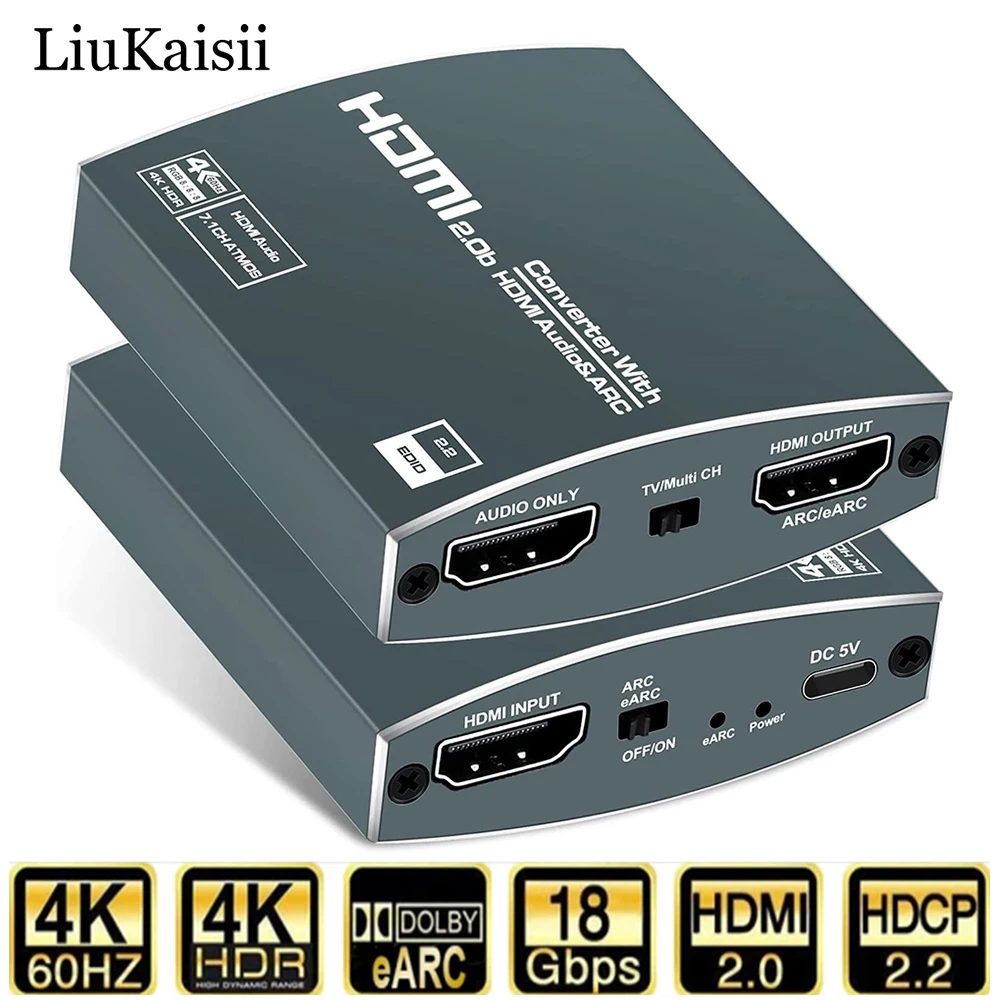 HDMI Audio Extractor 4K 60Hz ARC Audio Extractor HDR10 HDMI2.0 Splitter Audio Converter Optical TOSLINK RGB 8:8:8