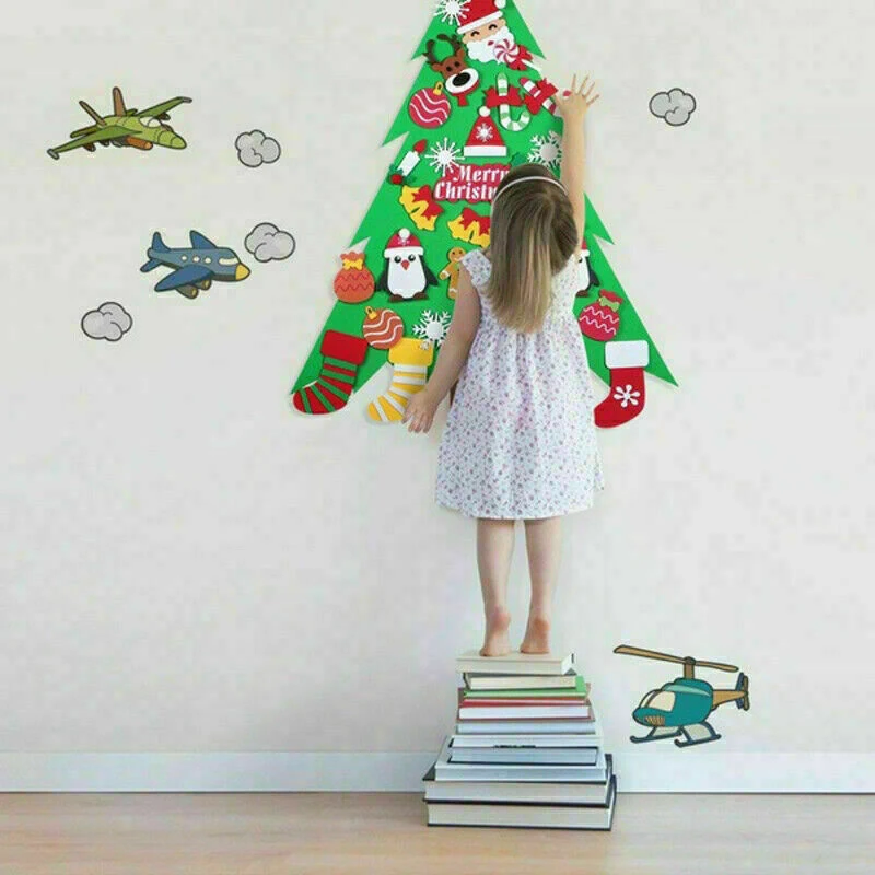 

New DIY Felt Christmas Tree Wall-Mounted Party Home Ornament for Kids Xmas Gift SCI88
