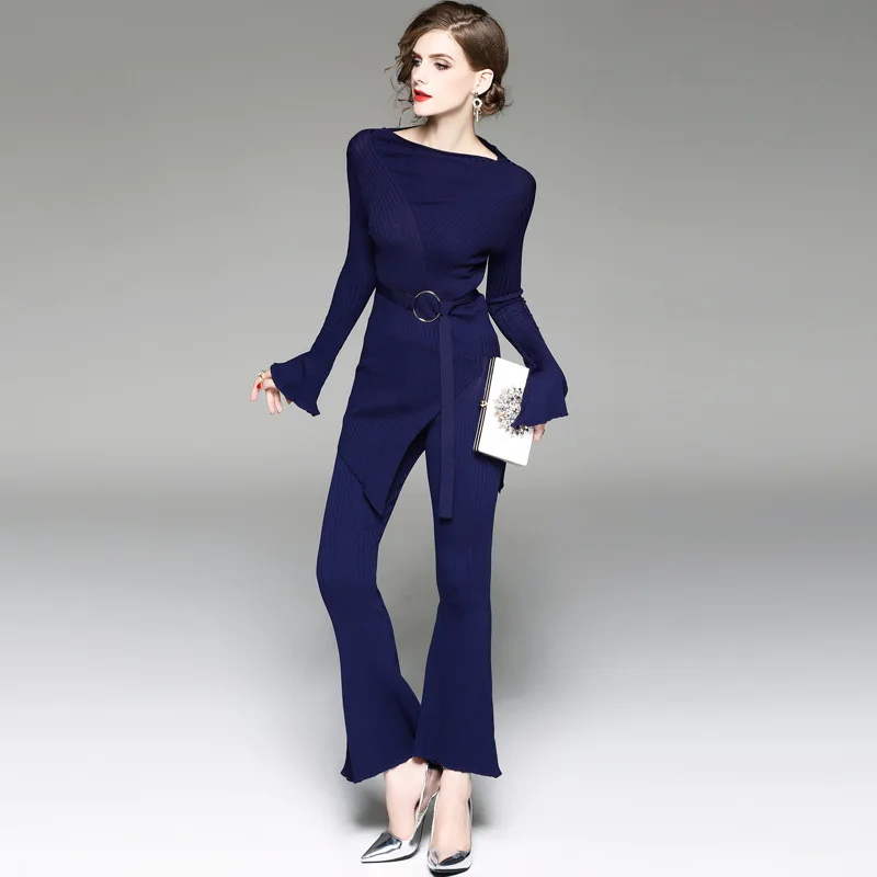 Комплект из 2 предметов женские осенне зимние брюки костюмы вязаный свитер с