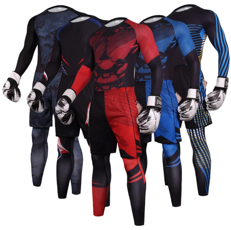 

Men's Running Set Gym Legging Thermal Underwear Spartan Compression Fitness MMA Rashguard Male Quick-Drying Tights Track Suit