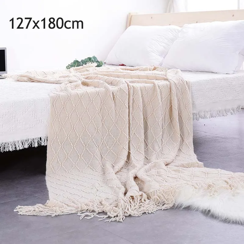 white 120x200 см искусственная шерсть мягкий плед вязаный плед с кисточкой для кровати диван Элегантный легкий уютный - Цвет: white