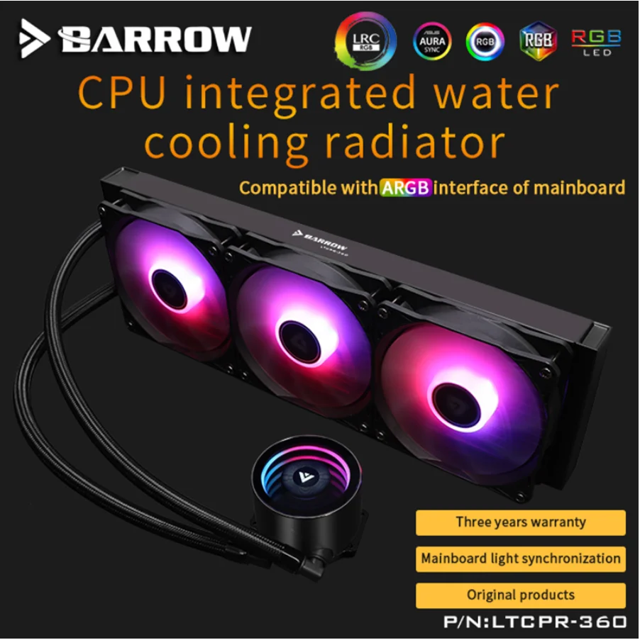 Кулер для воды Barrow/360 CPU Aio 240 мм/360 мм с 120 Pro RGB PWM вентиляторами Intel 115x/X99/X299 AMD полная