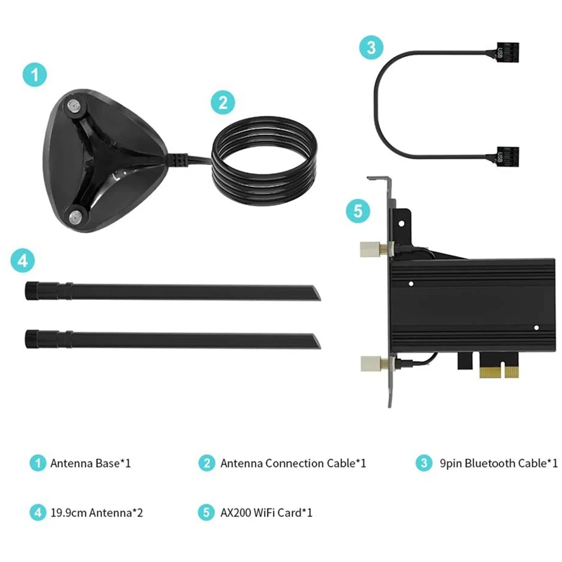 

WiFi 6 Card,PCIe Network Card Max 3000Mbps with Bluetooth 5.0 AX200 Chip 802.11AX 2.4G/5.8G PCI Express Wi-Fi Adapters