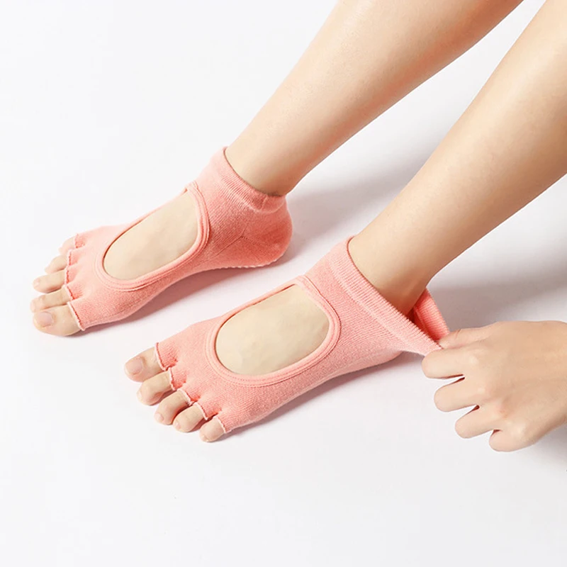 Yoga Socks Women Dance Half Toe Ankle Grip Short Backless Pilates Non Slip Five Finger Yogilates Meias Fitness Socking | Спорт и