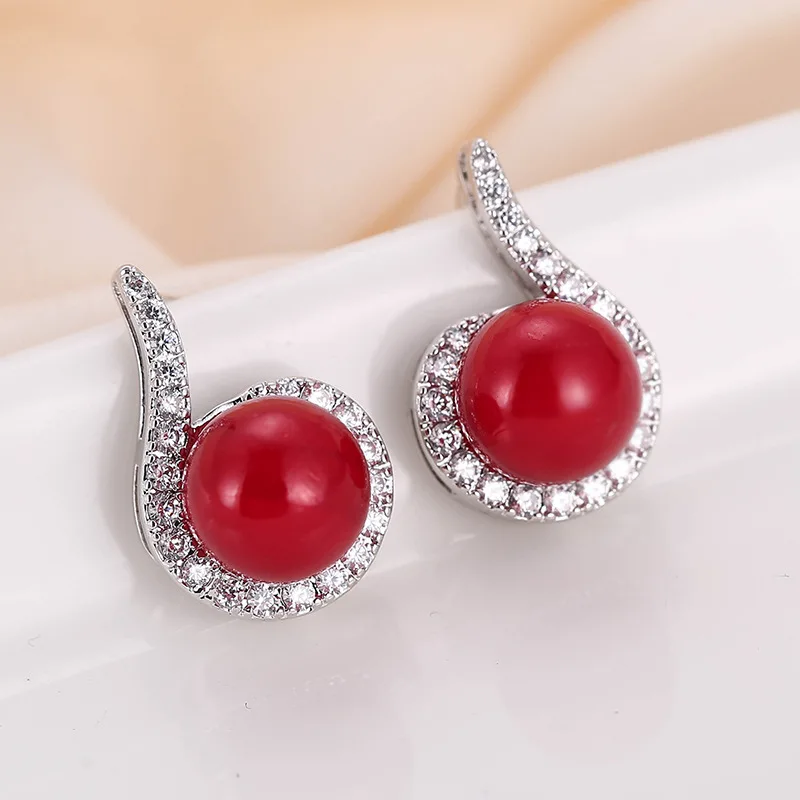 

DE353 Fashion Street Snap Elegant Delicacy Imitation Pearl Point like Zircon Earring Gift Party Banquet WOMEN'S Jewelry Earrings