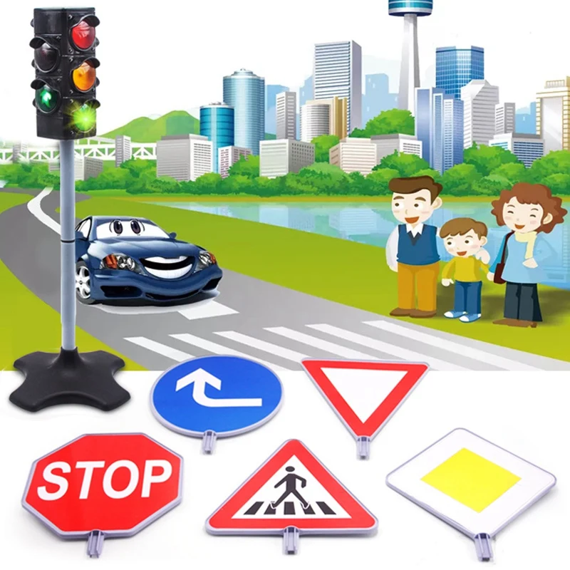 

5Pcs Simulation Traffic Instruction Street Sign Children's Educational Toys City Kindergarten Cognitive Safety Road Sign