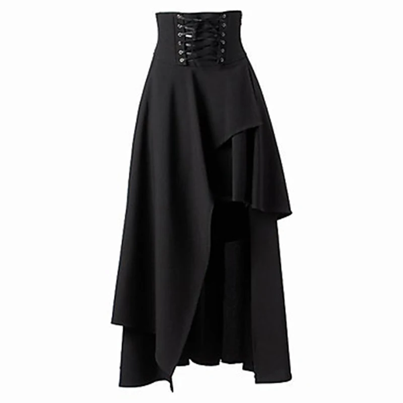 Women's Long Skirt Punk Rock Retro Clothing Gypsy Solid Colors Black Female Irregular Lace-Up New | Женская одежда