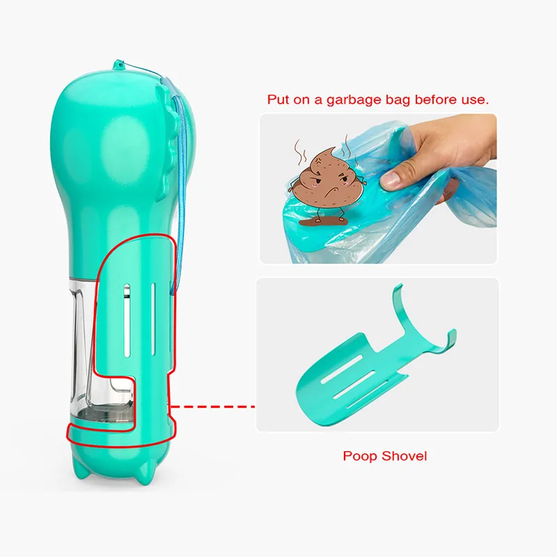 3 в 1 бутылка для воды питомца собаки с лопатой пота сумка отходов портативная