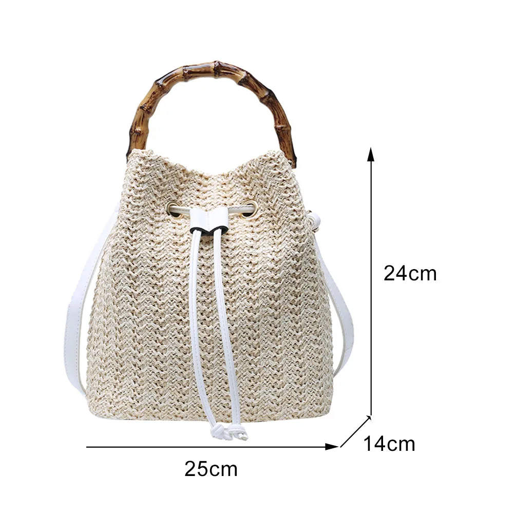

Women Straw Bag Rattan Woven Handmade Bucket Bag Female Drawstring Large Capacity Crossbody Bohemian Summer Beach Travel Bags
