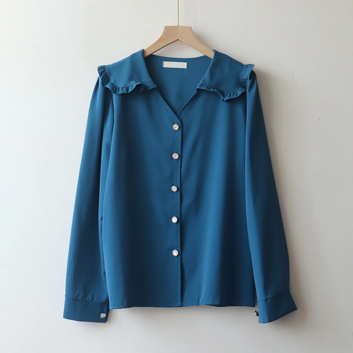 

2021 Spring New Style Ruffled Chiffon Shirt Female Korean Style Student Sweet Blouse Long-sleeved Shirt