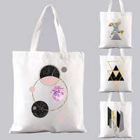 shopping bags harajuku style new design geometric graphic printed canvas shopper bag large capacity shoulder bags tote handbag