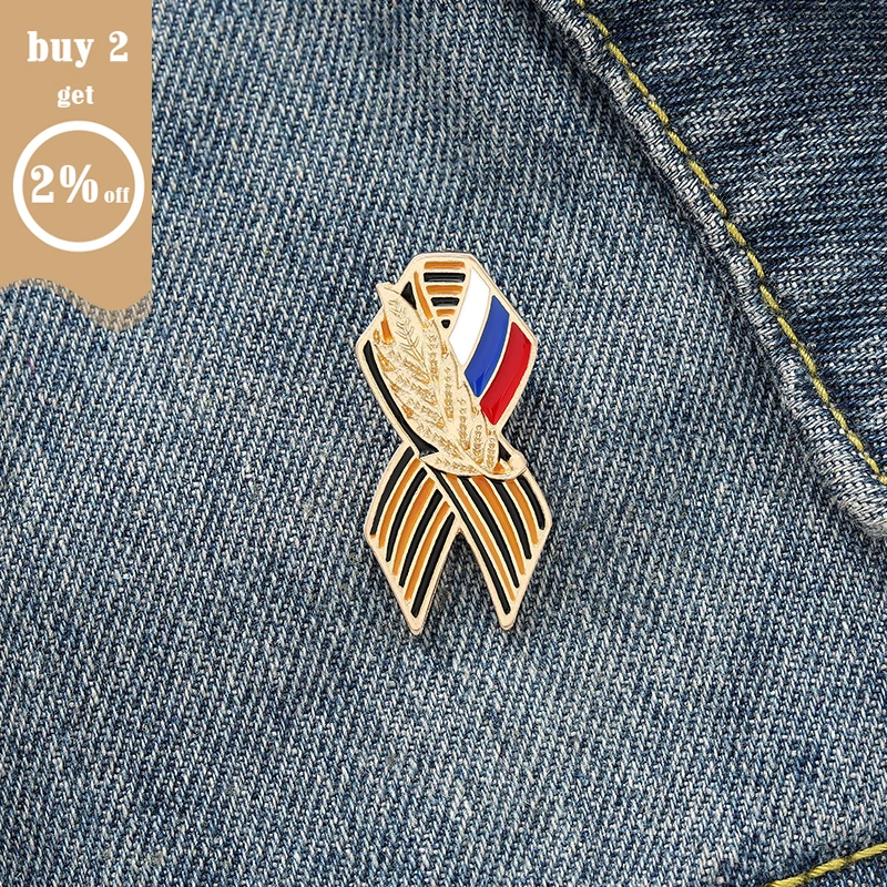 St. George Ribbon Sign Badge with Russian Flag (75 Years of Victory) Enamel Pin Backpacks Brooches Jewelry Gift for Friends | Украшения и