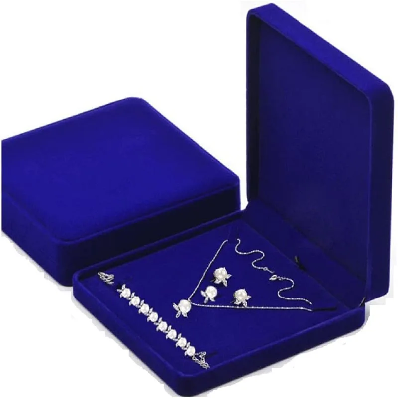 

Large Square Velvet Jewelry Set Display Box Big Necklace And Ring Earring Pendant Gift Storage Boxes Wedding Jewellry Case