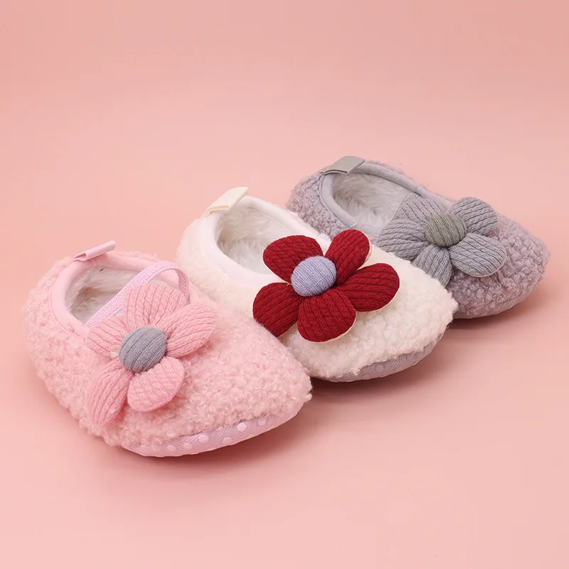 

0-2Y Newborn Baby Girls Shoes Winter Thicken Plus Velvet Toddlers Prewalkers Anti-slip Warm Infant Shoes Soft Sole First Walkers