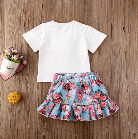 Женский летний комплект одежды для маленьких девочек верх с принтом мороженого и