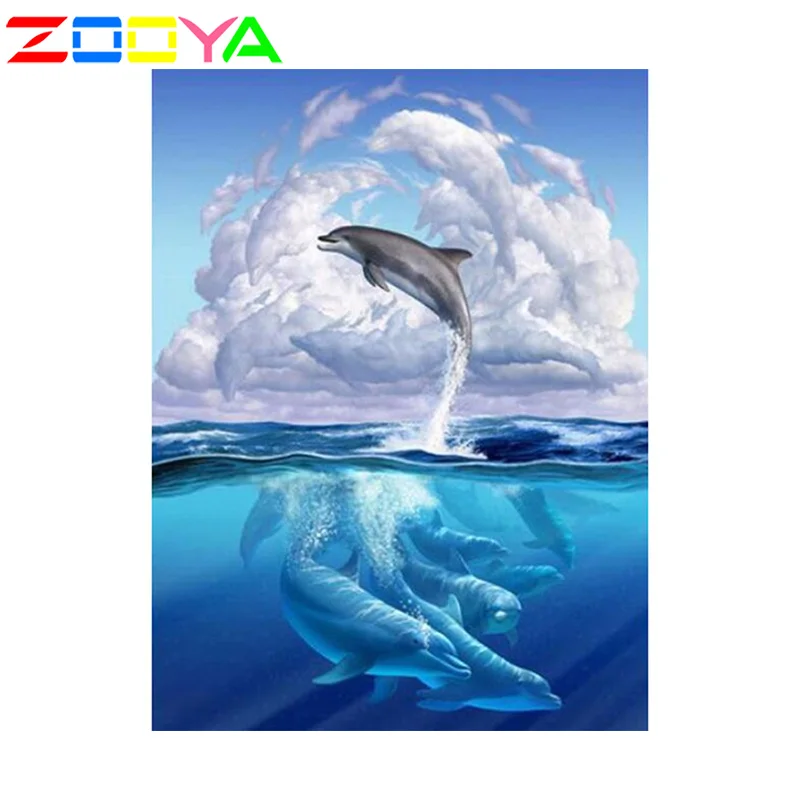 Zooya Diy 5D алмазная живопись мозаика живописный море и Дельфин Ручной работы