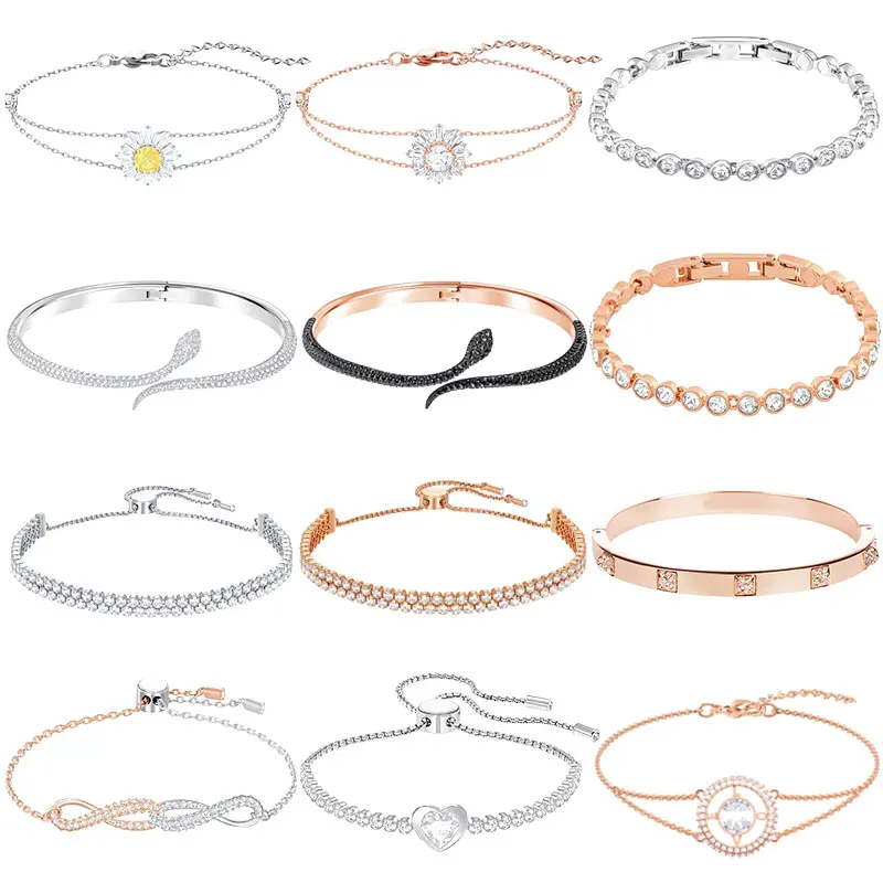 

High-quality Swa original mixed series fashion brand Sun flower snake bracelet suitable for party silver 925 jewelry