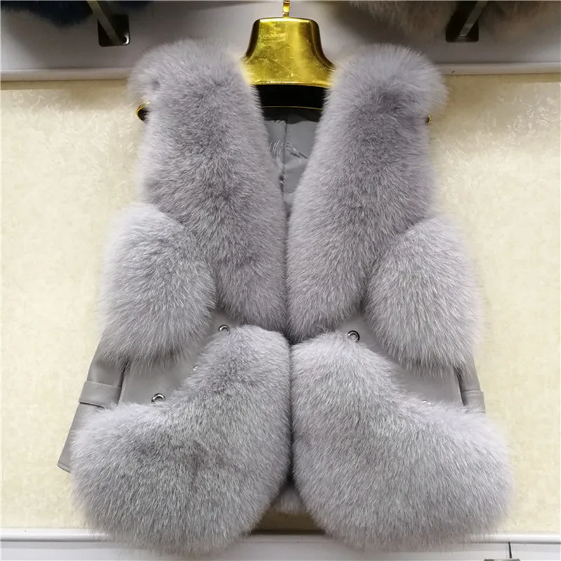 Женский жилет из натурального меха синего лисы короткая теплая зимняя