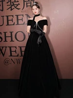 elegant black celebrity dresses light luxury off the shoulder slim a line long prom gown womens velvet evening dress