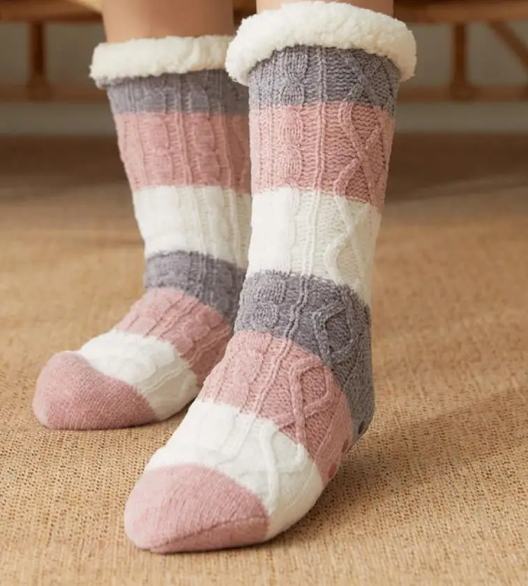 Womens Fuzzy Slipper Socks Christmas Gift Stocking Knitted Fluffy Cozy Cabin Winter Warm Fleece Thick Anti Slip Hosiery 10pairs