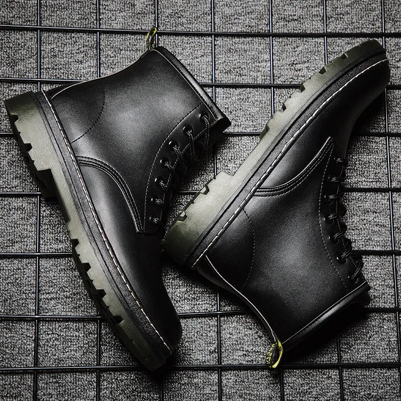 

Winter New Leather Men Snow Boots Comfort Lace Up Motorcycle Boots Warm Vintage Classic Male Casual Military Booties Men Shoes