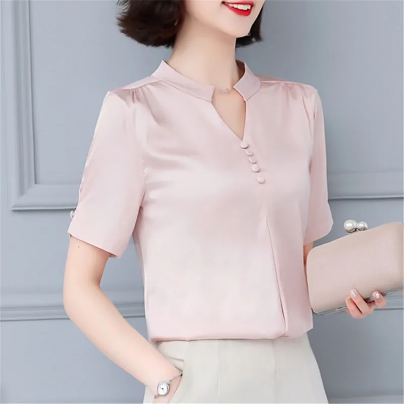 

2019 New Fashion Summer Women Tops And Blouses Ladies Chiffon Solid Color Plus Size Short Sleeve V Neck Shirts Blusas Clothing