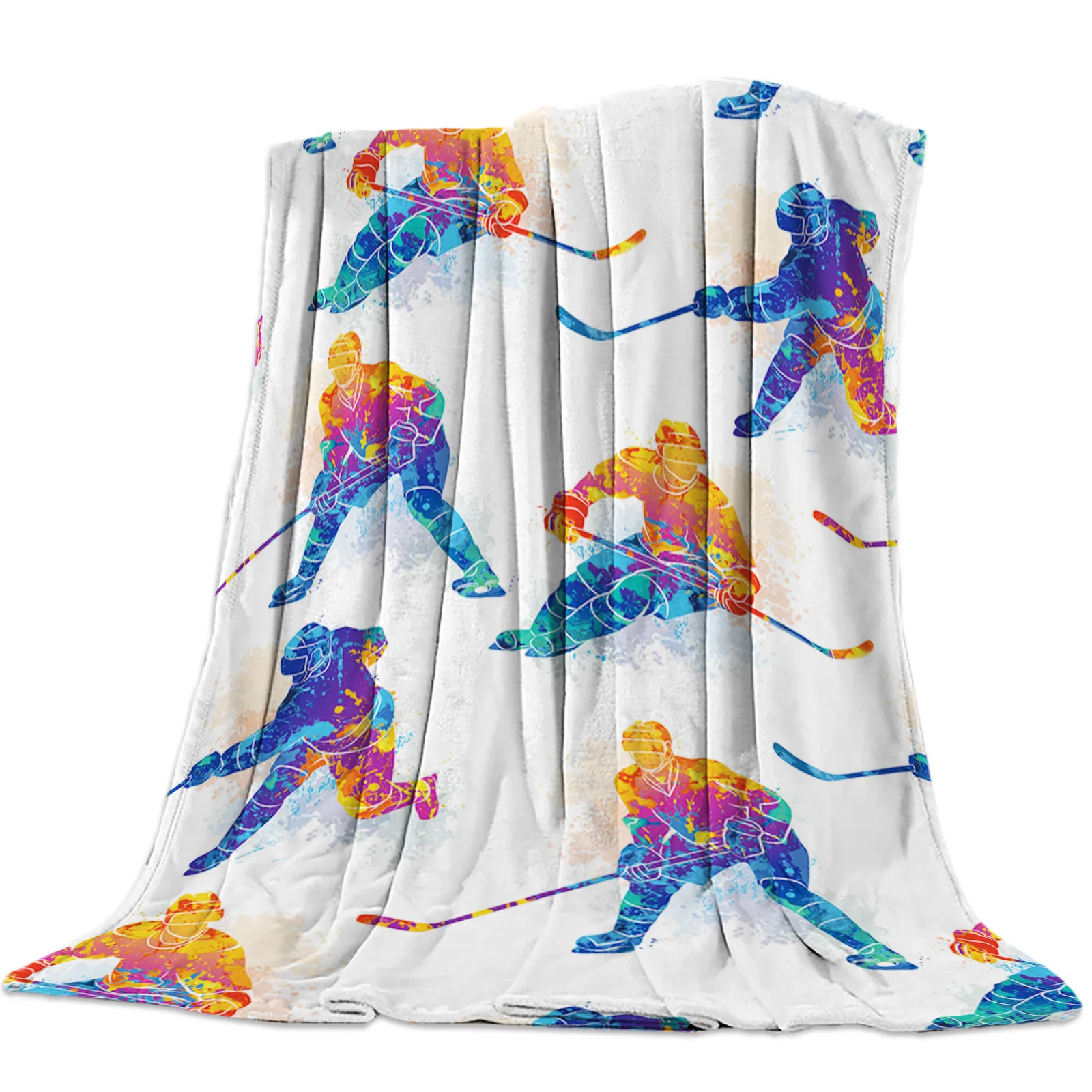 

Watercolor Sport Hockey Player Throw Blanket Portable Soft Blanket for Sofa Microfiber Flannel Blankets for Beds