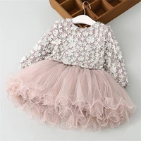 cute toddler kids long sleeve dresses for girls autumn flower appliques dress princess winter party tutu gown children clothing