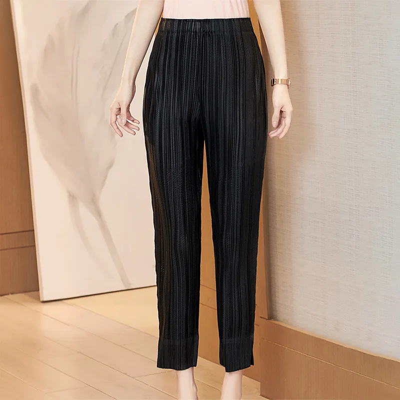 Pants Stretch Miyake Pleated Women's Summer 2022 New Ankle Length Elastic Waist Casual Pencil Pants For Women 45-75kg