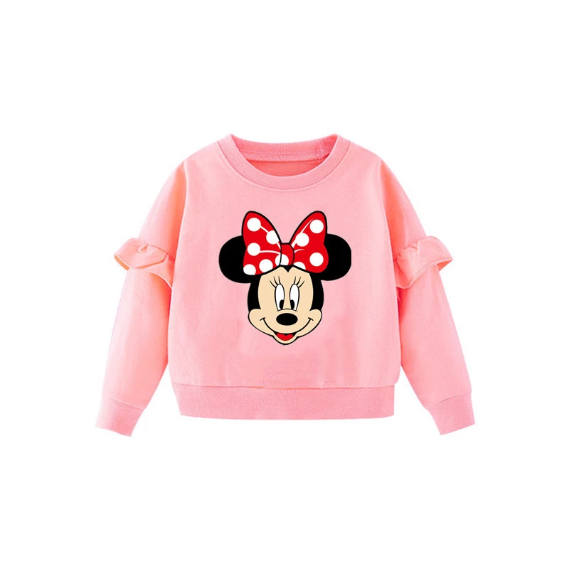 

Autumn Toddler Children Tops Lace Sleeve Sweatshirts Minnie Mouse Cartoon Pullover Spring Duck Little Girls Outfits Cute Clothes