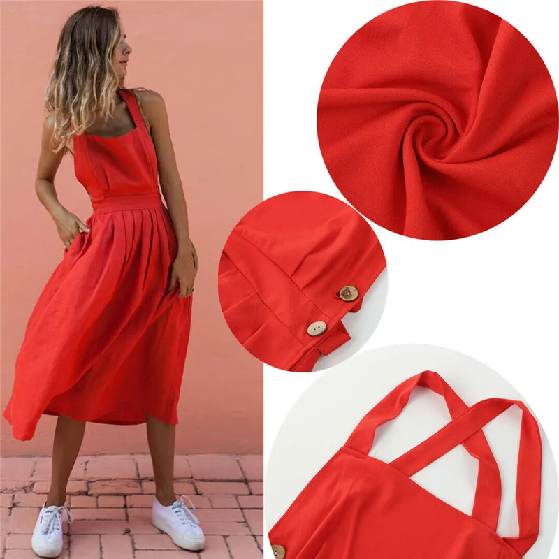 

Women Summer Boho Strappy Long Maxi Dress Sexy Backless Party Red Dress Beachwear Sundress vestido mujer
