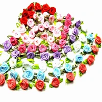 hl 40pcs mini artificial flowers heads make satin ribbon roses handmade diy crafts for wedding decoration appliques