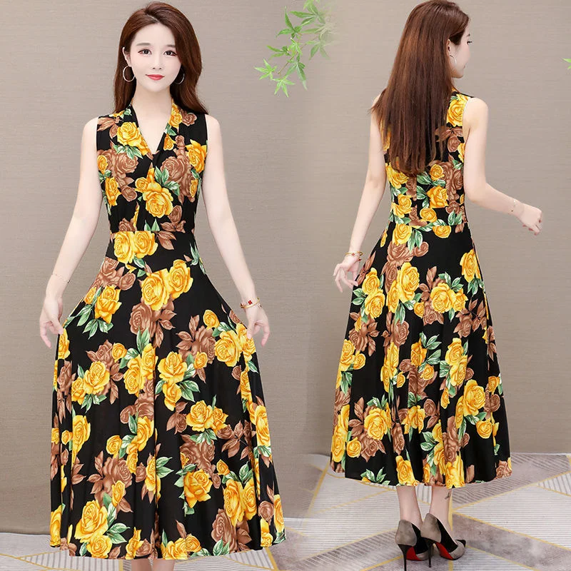 Женское летнее платье с принтом винтажный пляжный сарафан v-образным вырезом без