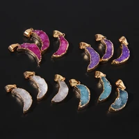 2pcslot natural stone druzy quartzs pendants moon shape agats reki pendant for jewelry making diy necklace earring size 10x21mm