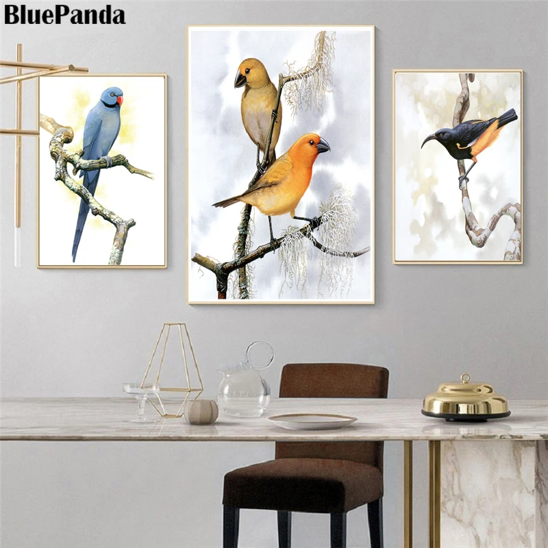 Мультфильм олень Иллюстрация Стиль HD Печать попугай Холст Картина Настенная