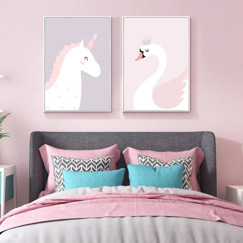 Настенная Картина на холсте с изображением лебедя единорога детской