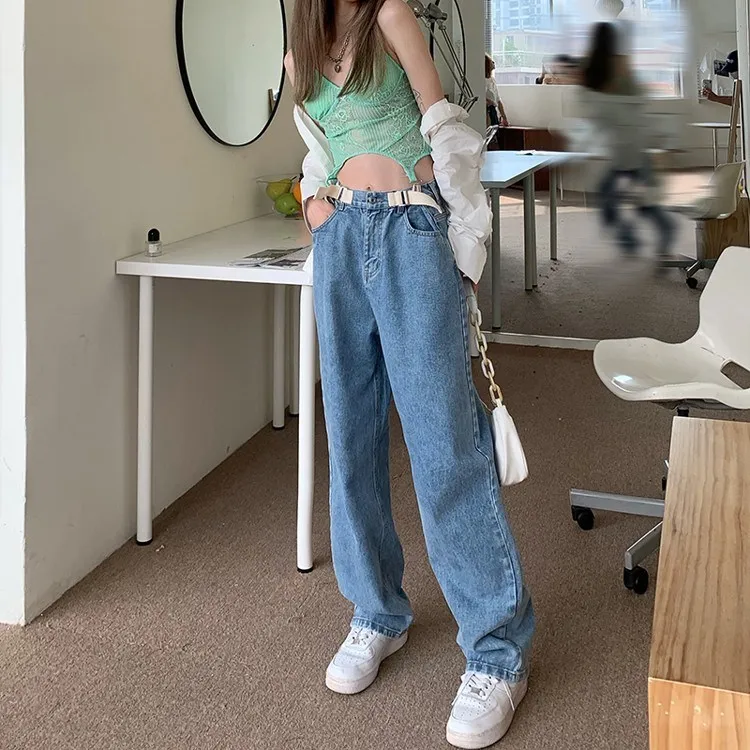 

5187 2021 New Retro Loose Wide Leg Pants Spring Summer High Waist Jeans