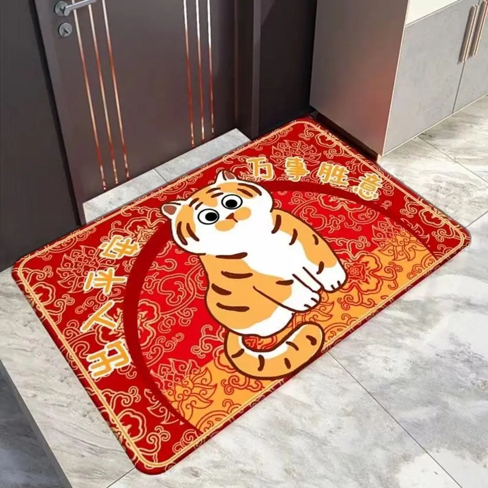 

Cartoon Tiger Non-slip Entryway For Bedroom Bathroom Decor New Year Red Hallway Rugs Doormat Carpet Floor Mat